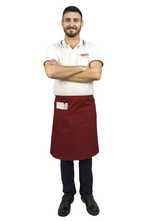 Bordoinen tarjoilijan esiliina, pituus 60 cm, kokin malli.