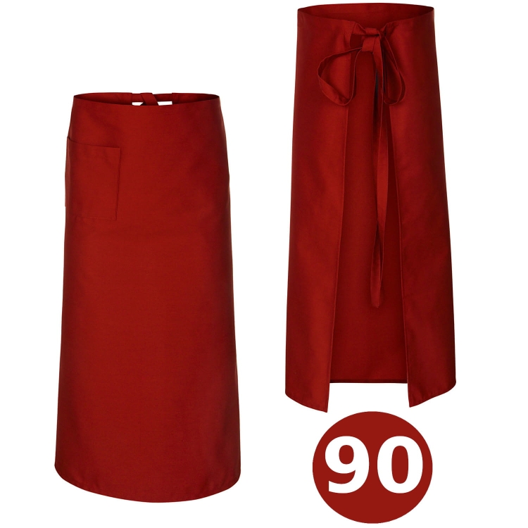 Punainen kokin esiliina, pituus 90 cm.