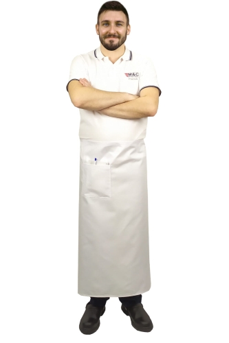 Valkoinen kokin esiliina, pituus 90 cm