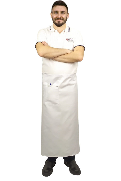 Valkoinen kokin esiliina, pituus 90 cm