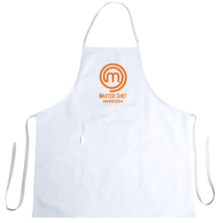MASTER CHEF -painatuksella varustettu esiliina ja nimi.