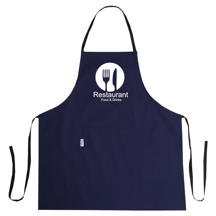 Tulostettu esiliina Restaurant Food & Drinks keittiöön.