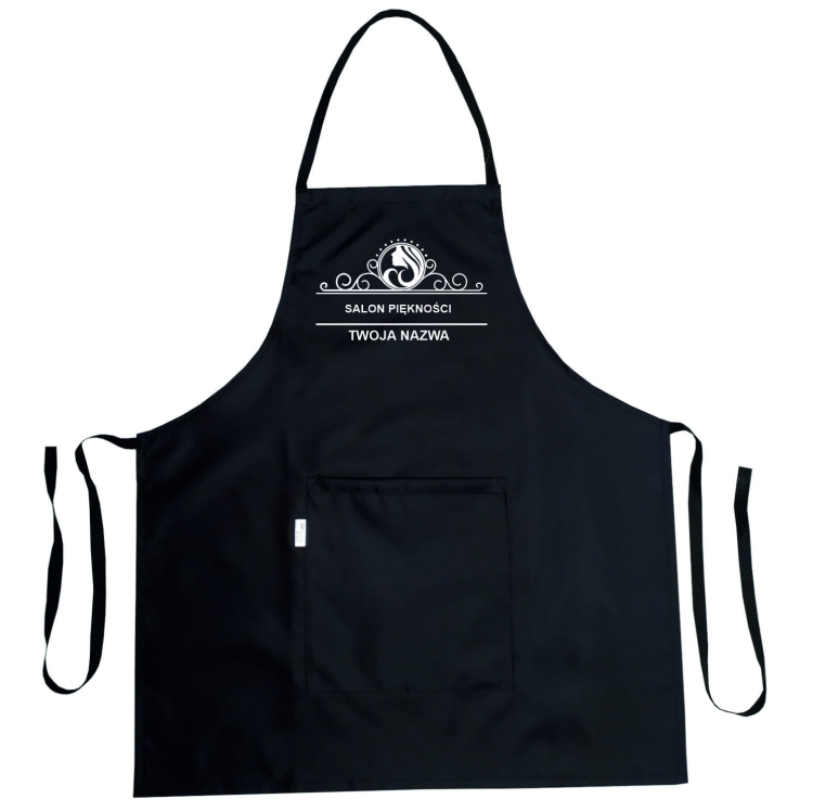 Vesitiivis kampaam apron 'Kauneussalonki' -grafiikalla
