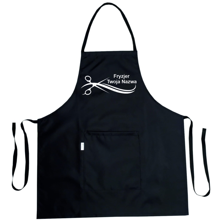 Vesitiivis kampaam apron 'Kultaiset sakset' -grafiikalla