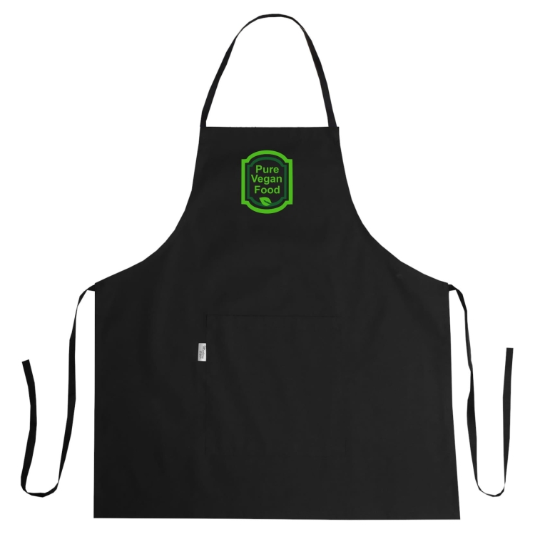 Keittiöessu 'Pure vegan food' logolla