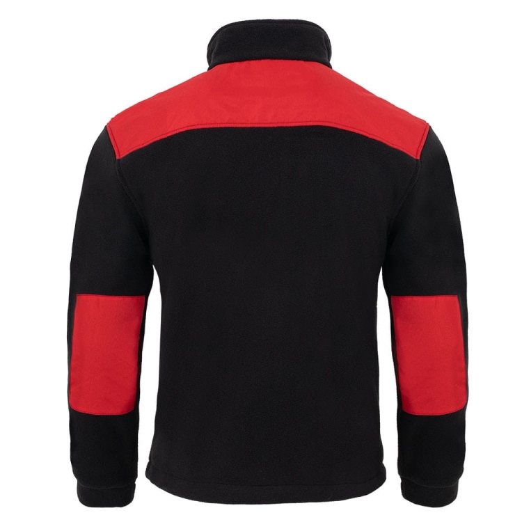 Mustat fleece-takki punaisilla yksityiskohdilla.