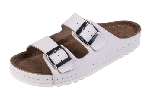 Białe klapki medyczne skórzane