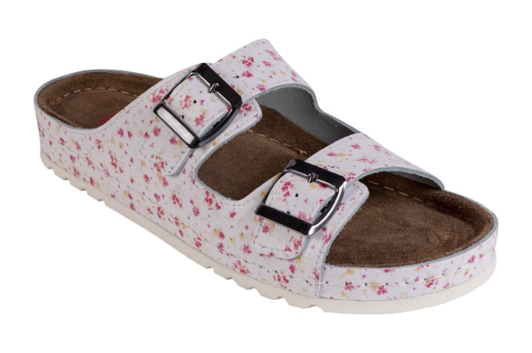 Medyczne klapki skórzane w kwiaty