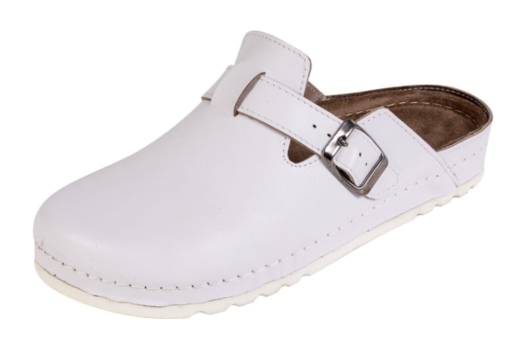 Białe klapki skórzane memory