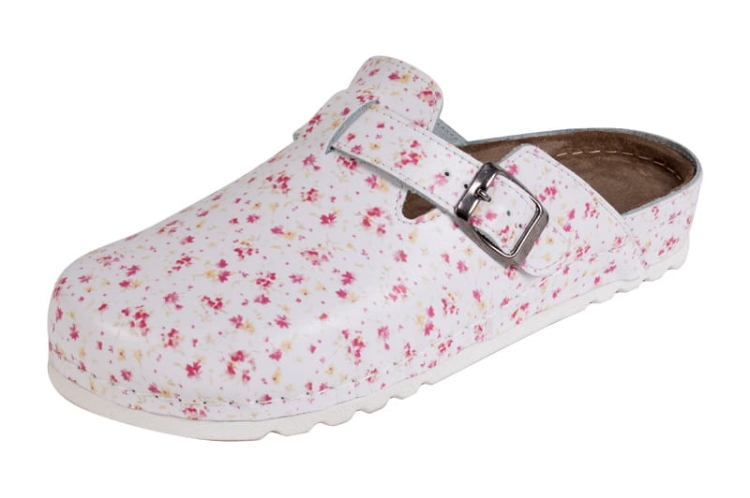 Skórzane klapki medyczne w kwiaty