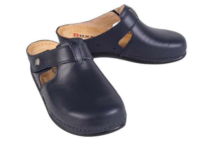 Granatowe skórzane klapki zdrowotne anatomiczne