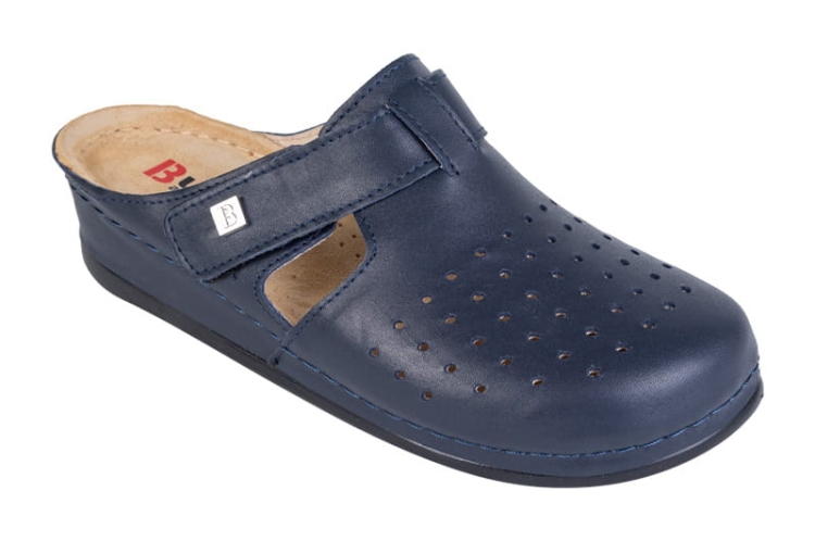 Skórzane klapki granatowe anatomiczne zdrowotne