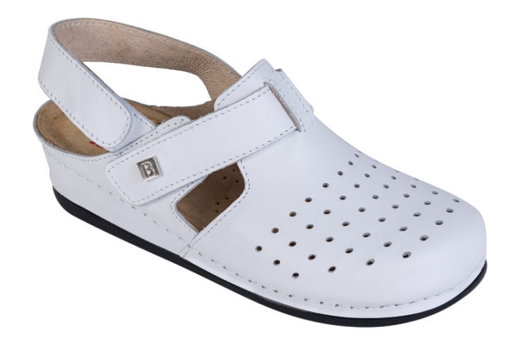 Skórzane klapki anatomiczne z paskiem białe