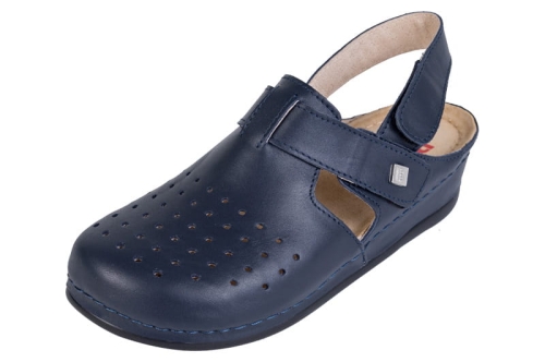 Granatowe klapki skórzane anatomiczne z paskiem