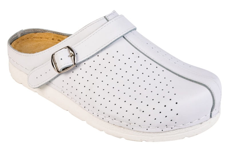 Anatomiczne skórzane klapki medyczne białe