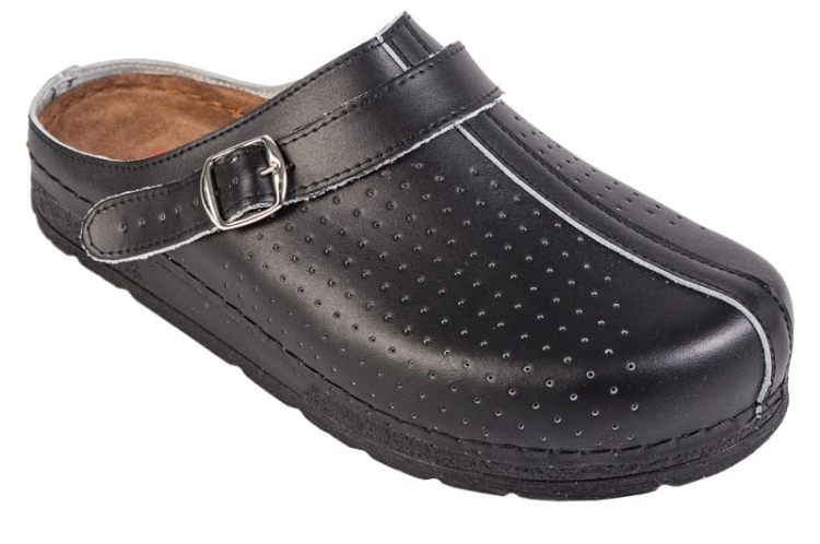 Skórzane klapki medyczne czarne anatomiczne