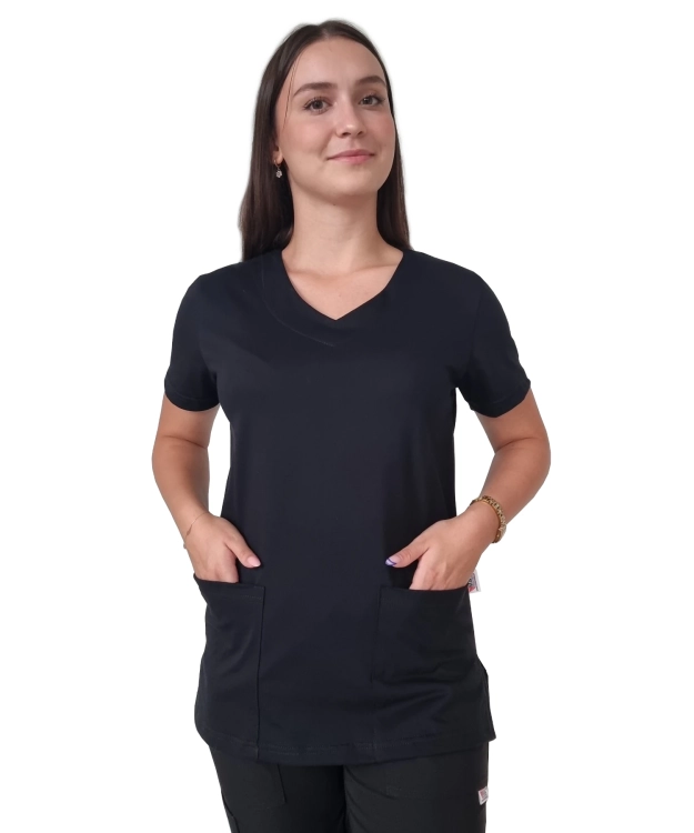 Elastyczna bawełna 100% w czarnej bluzie medycznej