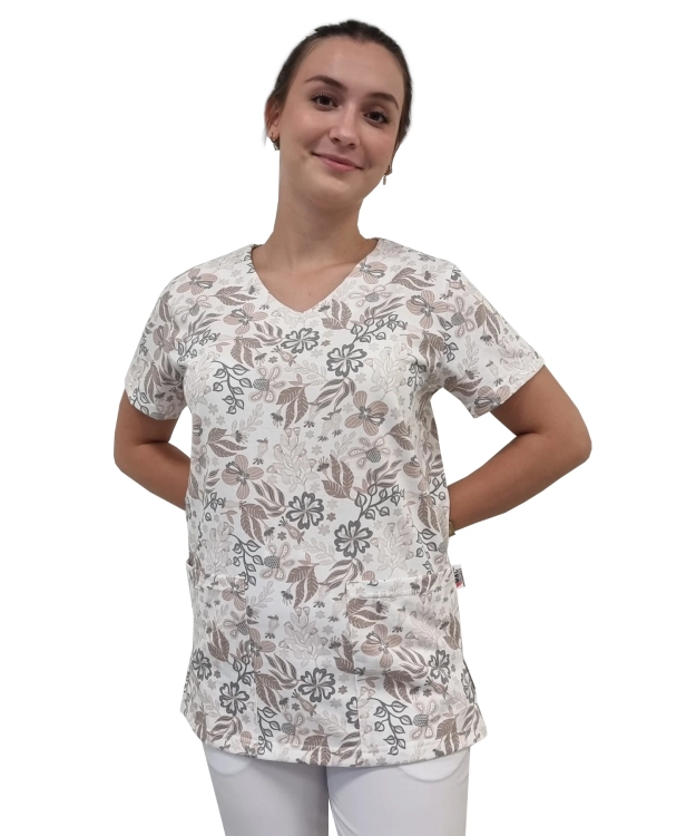 Wzór W5 na bluzie medycznej z elastycznej bawełny
