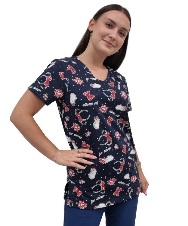 Medyczna bluza we wzorek z 100% bawełny elastycznej