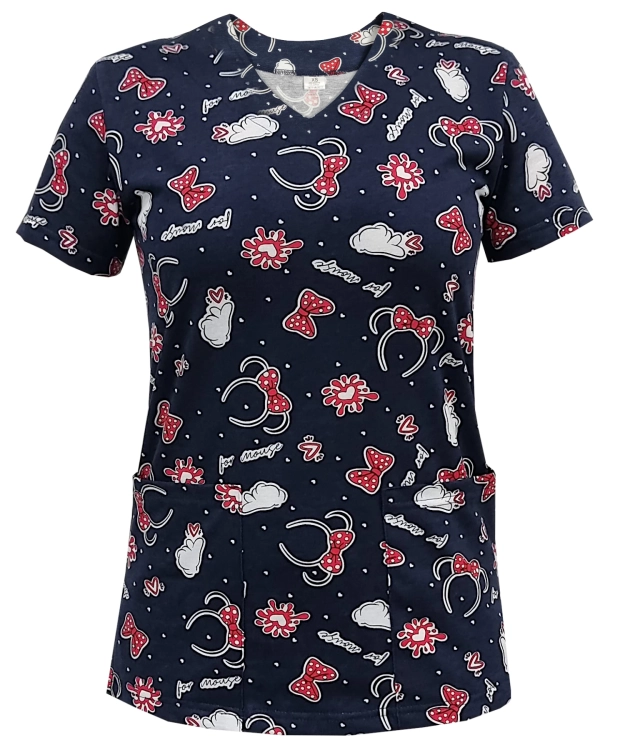 Elastyczna bawełna w bluzie medycznej we wzorek