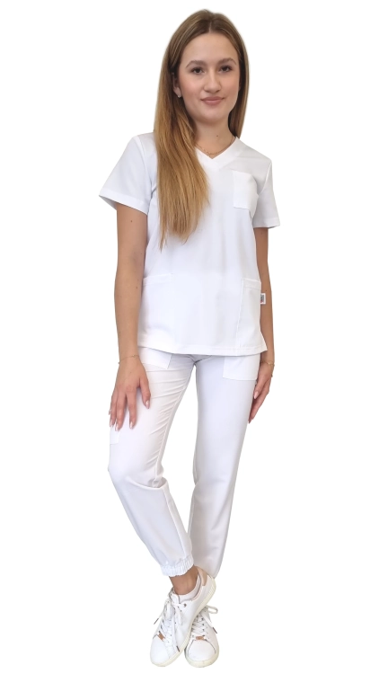 Damski komplet medyczny białym – scrubs CASUAL PREMIUM