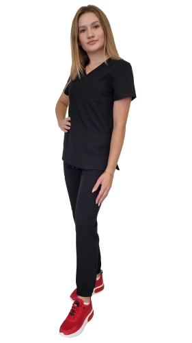 Komplet medyczny damski czarny – scrubs CASUAL PREMIUM