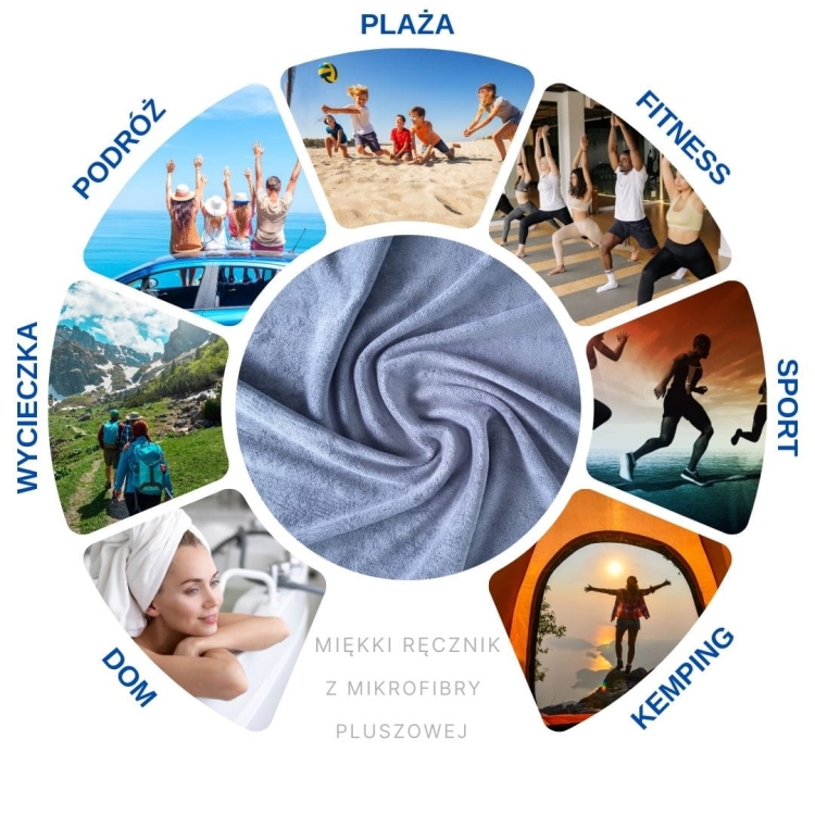 Ręcznik szary z mikrofibry i pluszem