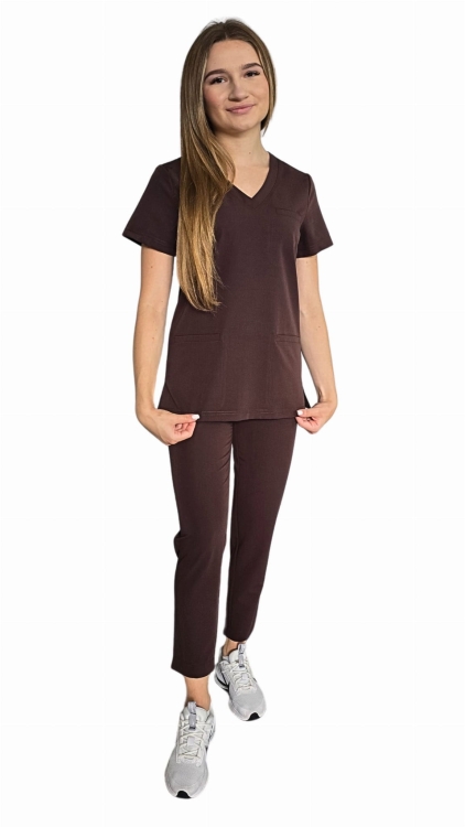 Komplet medyczny damski BASIC PREMIUM w kolorze czekoladowym