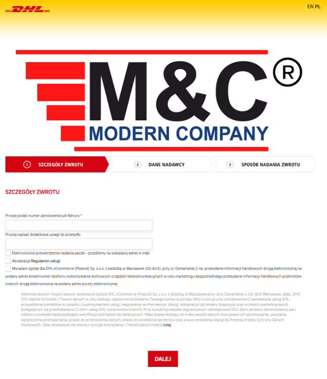 Solidna etykieta wysyłkowa DHL KURIER