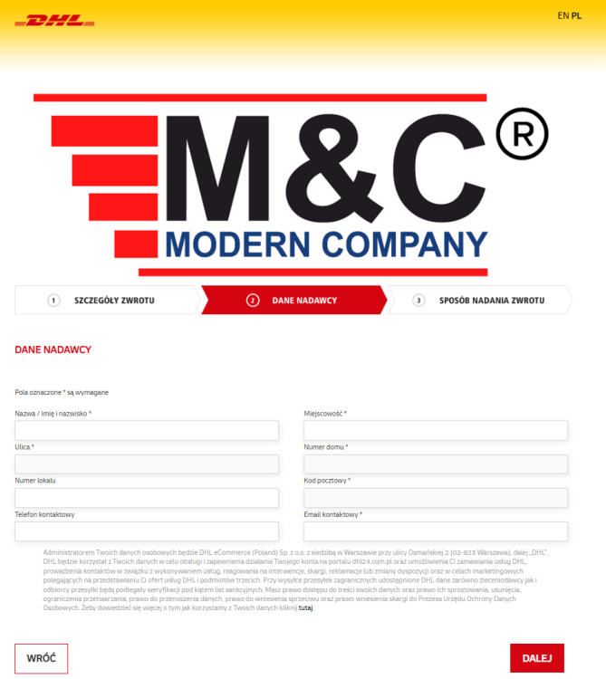 Trwała etykieta DHL KURIER do wysyłki