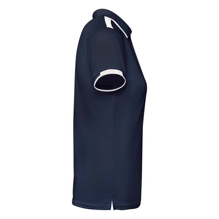 Białe wstawki w granatowej koszulce polo damskiej eleganckiej