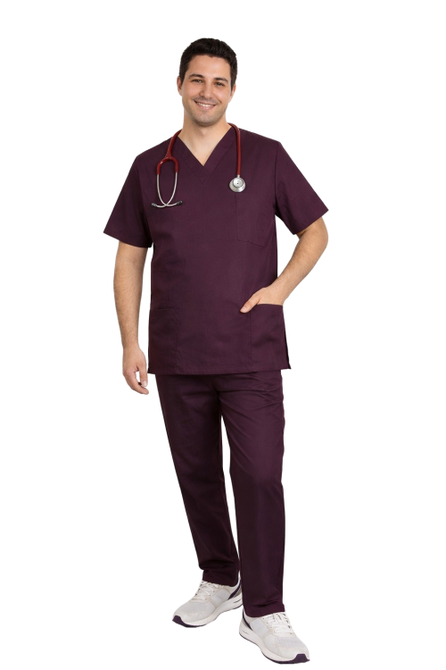 Męskie spodnie CLINIC medyczne w kolorze śliwka