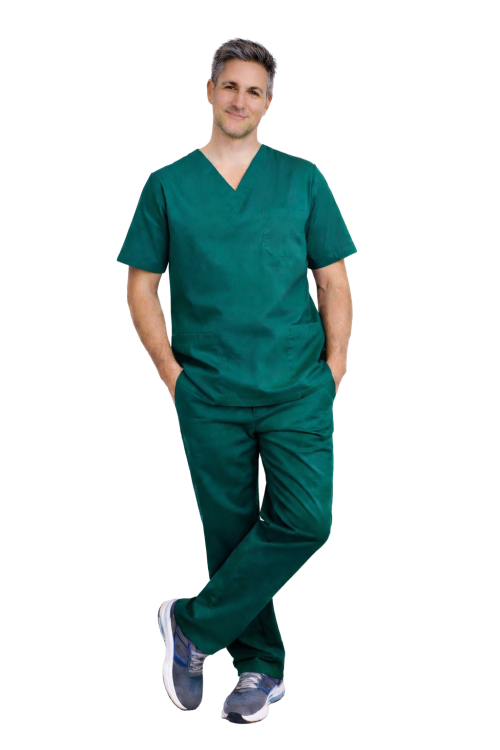 Miesten CLINIC-lääkäripuku merivärissä.