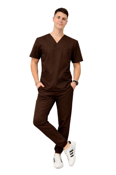 Miesten lääketieteellinen Stretch-setti - suklaanruskea scrubs