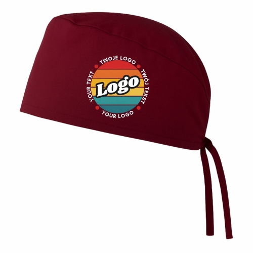 Czepek medyczny chirurgiczny bordowy z Twoim logo nadrukiem kreator online lewy bok.jpg