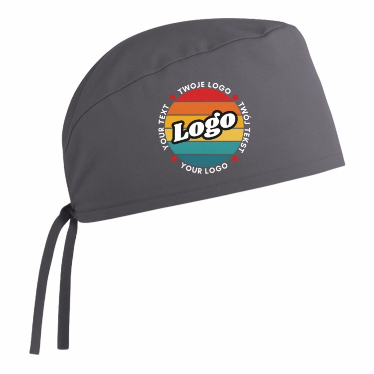 Czepek medyczny chirurgiczny szary z Twoim logo nadrukiem kreator online prawy bok.jpg