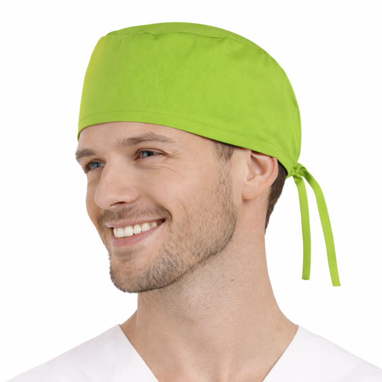 Czepek medyczny chirurgiczny wiązany unisex limonka widok z boku.png