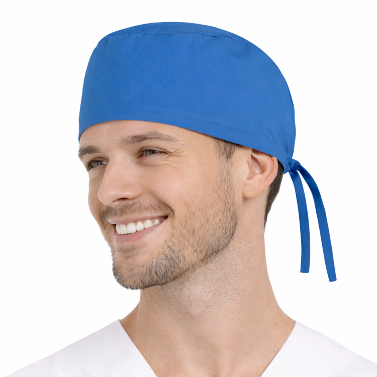 Czepek medyczny chirurgiczny wiązany unisex niebieski widok z boku.png