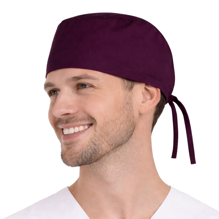 Czepek medyczny chirurgiczny wiązany unisex śliwkowy widok z boku.png