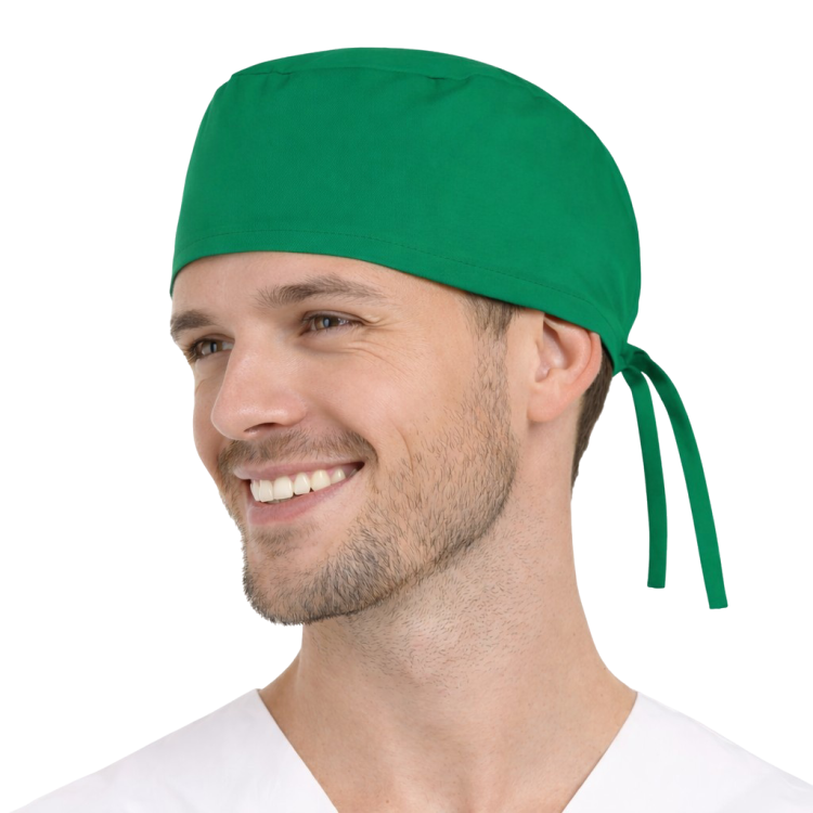 Czepek medyczny chirurgiczny wiązany unisex zielony widok z boku.png