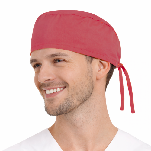 Czepek medyczny chirurgiczny wiązany unisex malinowy widok z boku.png