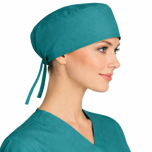 Czepek medyczny chirurgiczny wiązany na gumkach unisex zielony bok.png