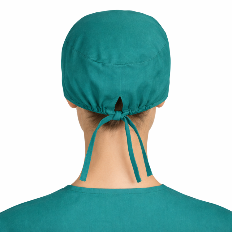 Czepek medyczny chirurgiczny wiązany na gumkach unisex zielony tył.png