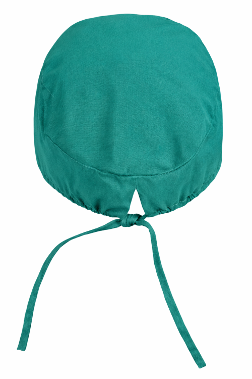 Czepek medyczny chirurgiczny wiązany na gumkach unisex zielony z góry.png
