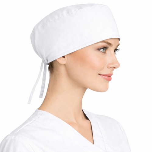 Czepek medyczny chirurgiczny wiązany na gumkach unisex biały bok.png