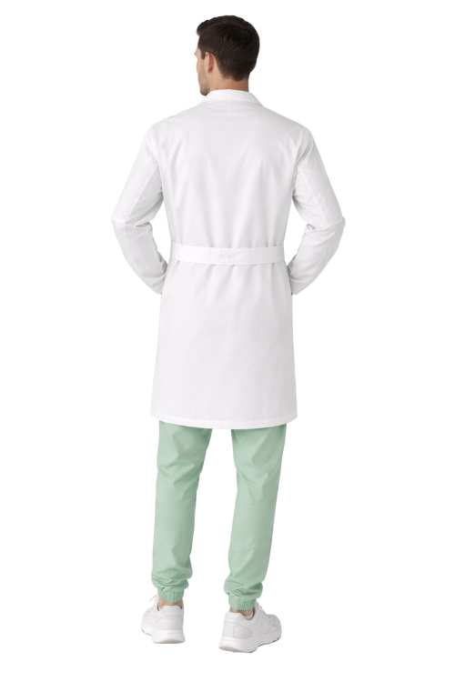 Męski fartuch laboratoryjny zapinany na guziki