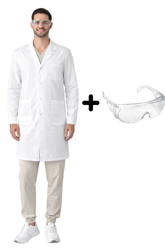 Zestaw laboratoryjny męski  fartuch medyczny z okularami