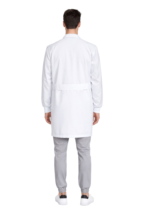 Śnieżnobiały fartuch laboratoryjny męski z zatrzaskami