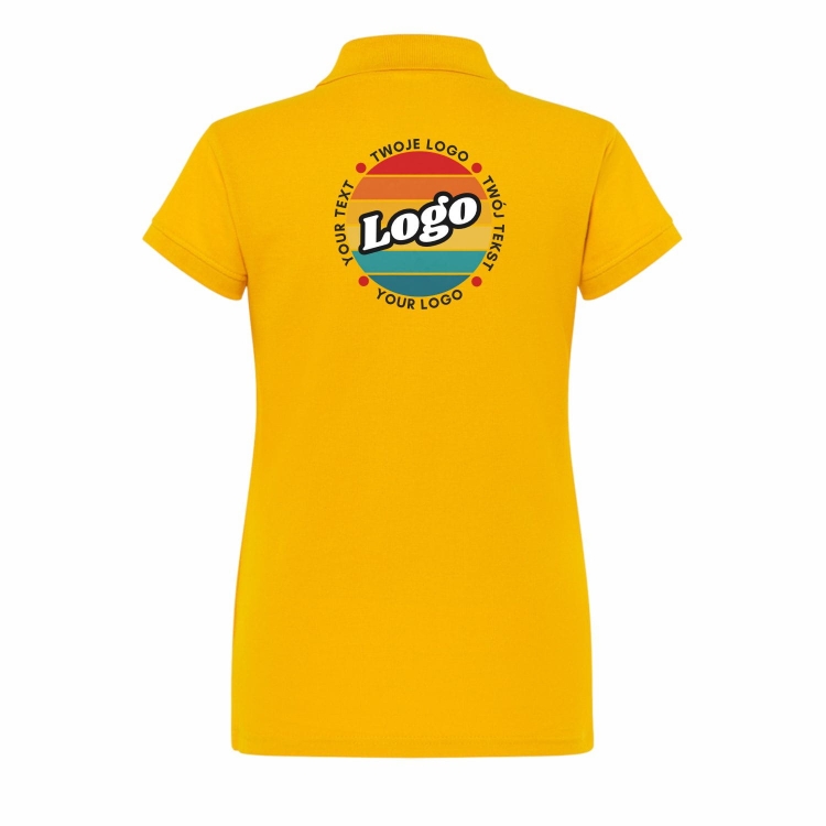 Koszulka polo damska żółta krótki rękaw z własnym nadrukiem kreator online tył.jpg