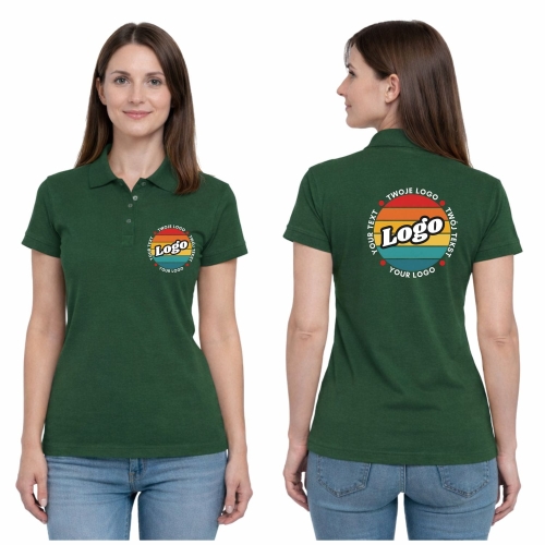 Koszulka polo damska zielona butelka krótki rękaw z własnym nadrukiem kreator online.jpg
